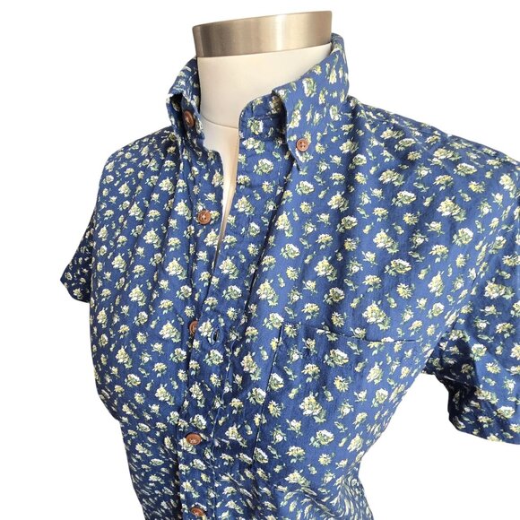 J. Crew Womens Blue Floral Button-Up Shirt With Short Sleeves Size Small  JJ3943 - Picture 2 of 9